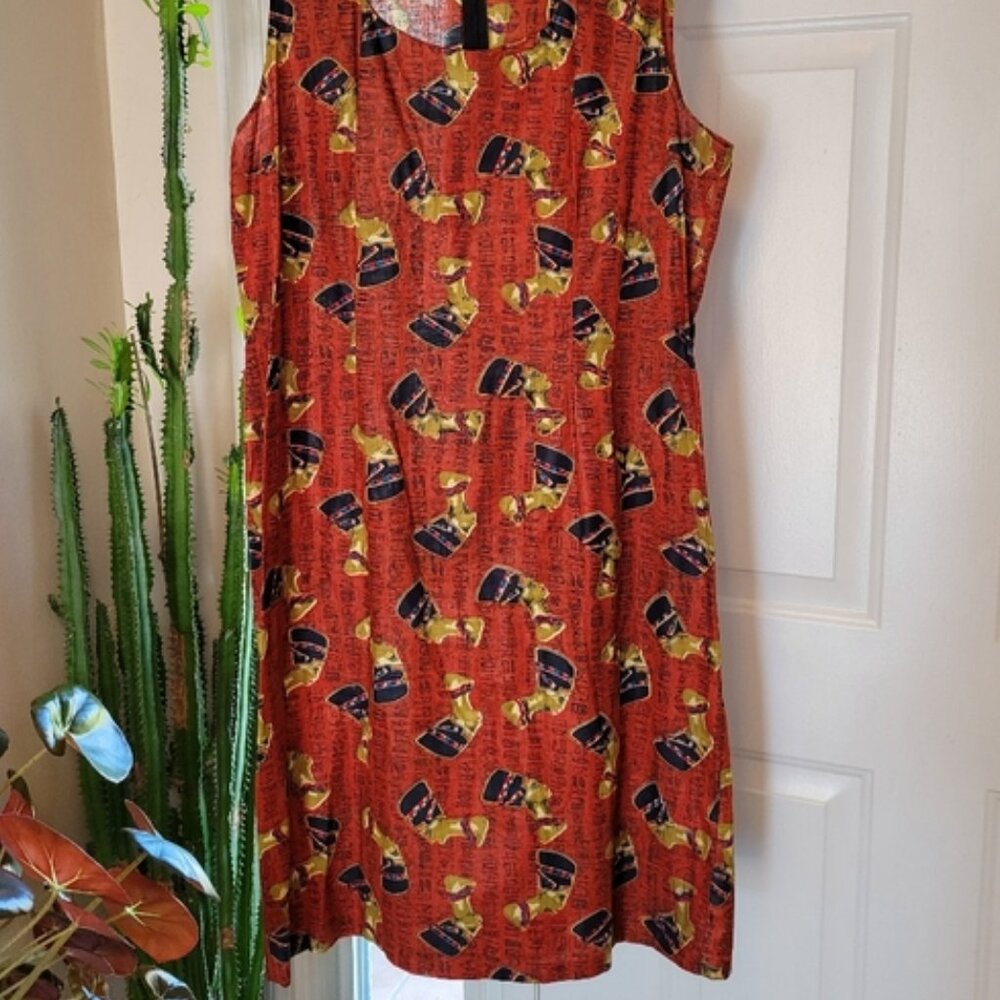Printed Egyptian Themed 100% Cotton Sleeveless Red Dress